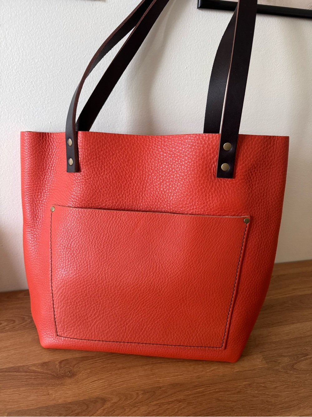 OG Persimmon Portland Leather Medium Classic Tote with Grizzly brown handles